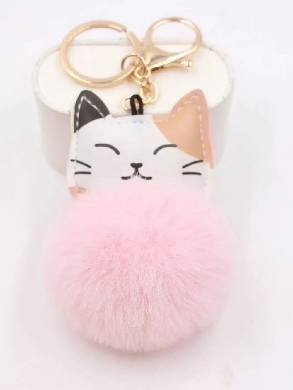Cat Pom-Pom Keychain Plush - Red